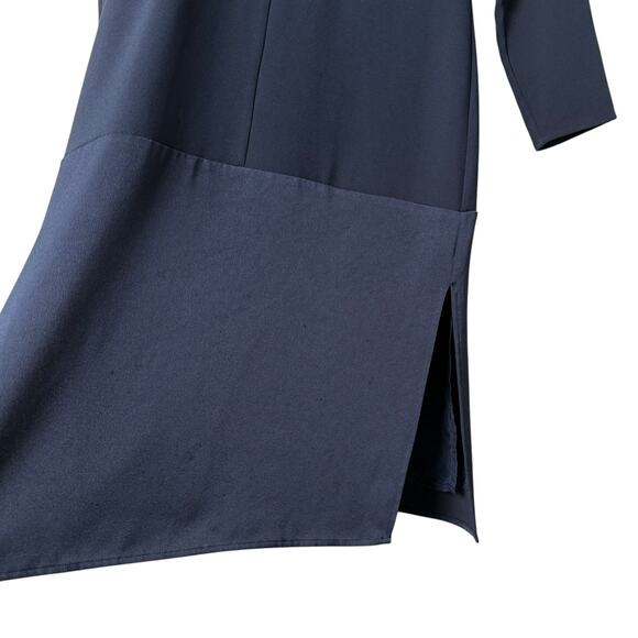 Jenni Kayne Navy Crewneck Long Sleeve Shift Midi Dress Side Slits Silk Lined, XS - Picture 7 of 14